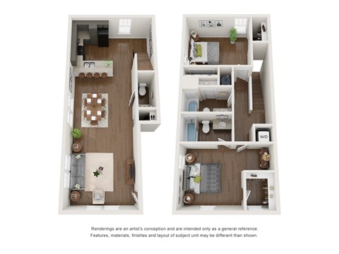 Floor plan for 2 beds, 2 baths, 1408 sqft
